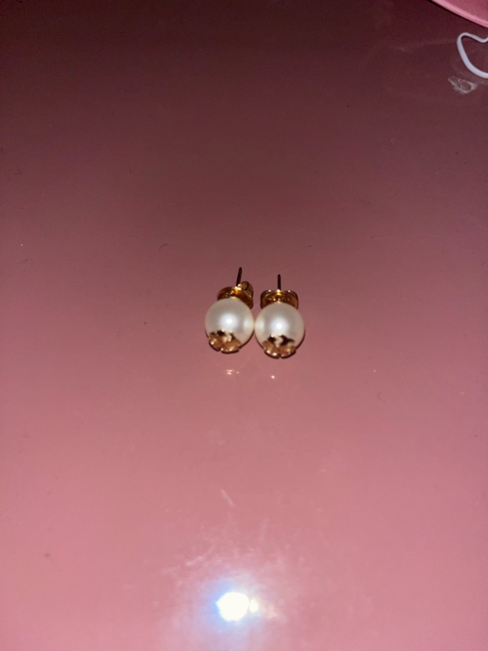 Tory Burch Pearl and Gold Stud Earrings